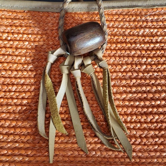 Vintage Donna Dixon Satchel Shoulder Bag Orange Woven Straw‎ Braided Leather - Picture 4 of 10